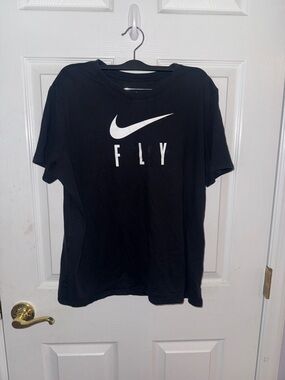 Nike Black T-Shirt with White Swoosh and 'FLY' Graphic